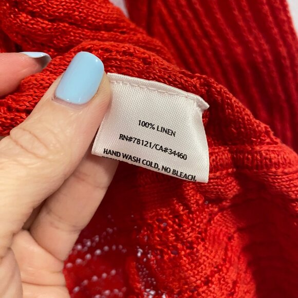 Eileen Fisher Loose Knit Open Red Linen Cardigan Size L‎ - Picture 3 of 9